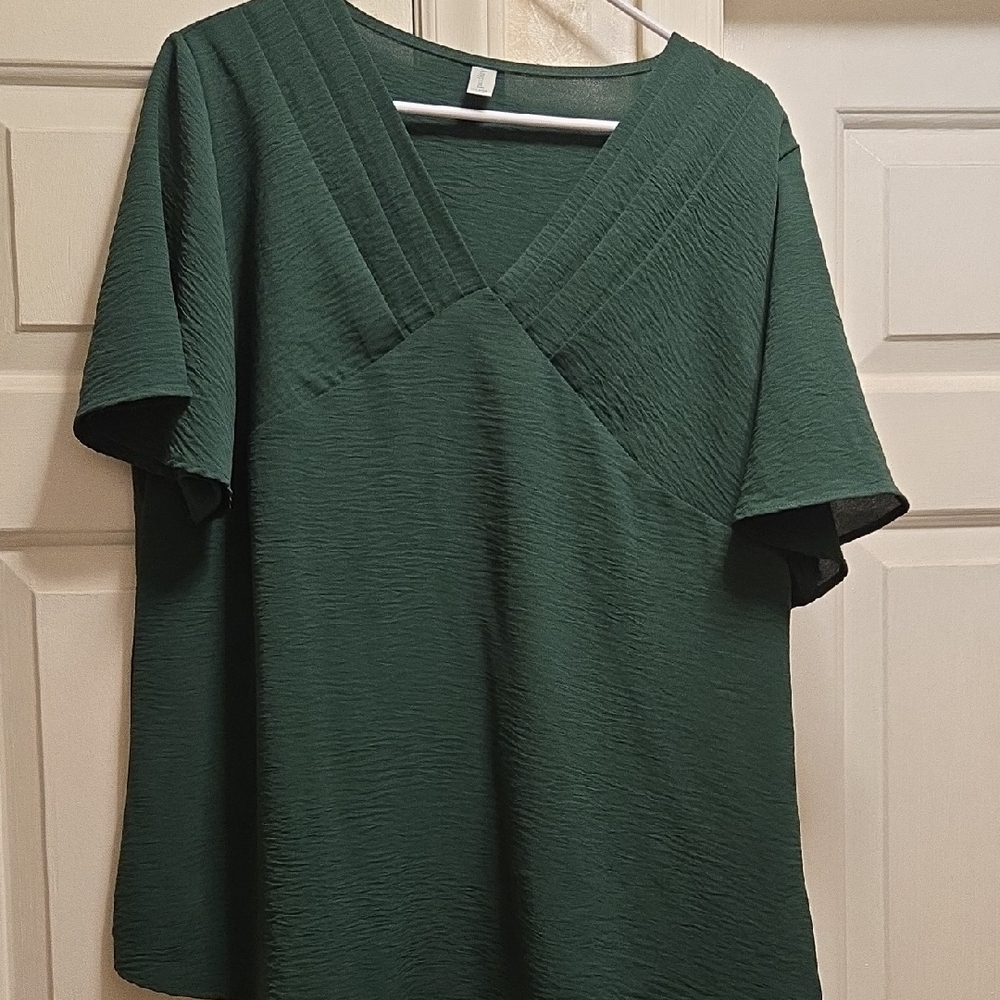 Green V-Neck Women's Top